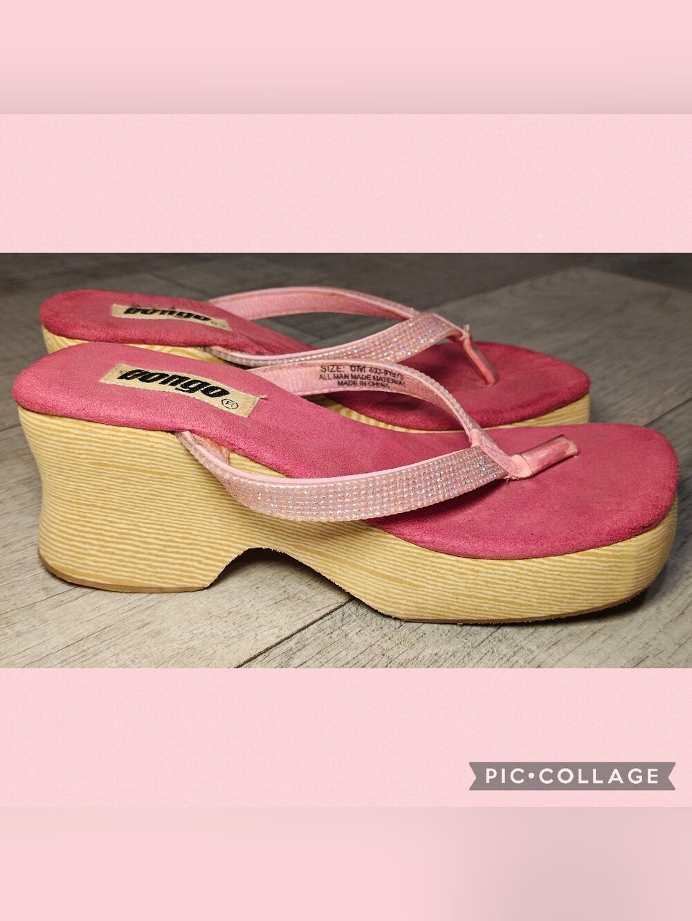 🍧Vintage Y2K BONGO Hot Pink Rhinestone Platform Wedge Sandals🍧
